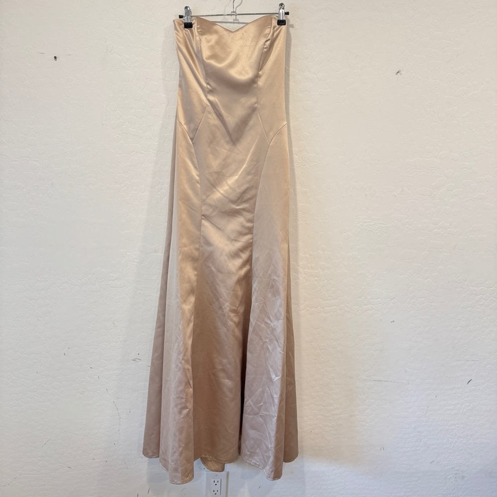 After Six Strapless Satin Dress Womens 0 Beige Champagne Sweetheart Gown Formal